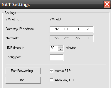 VMware NAT Settings