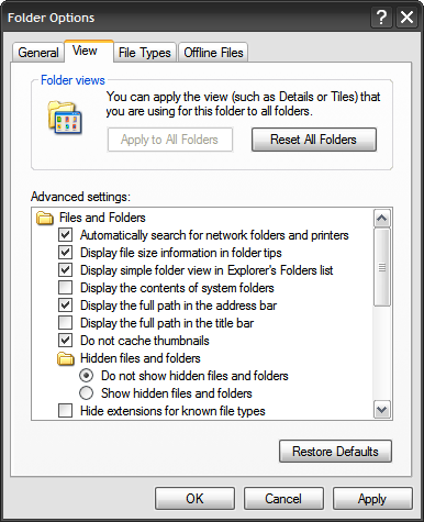Display Hidden Folders in XP