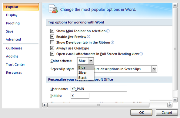 Change The Default Color Scheme In Office 2007
