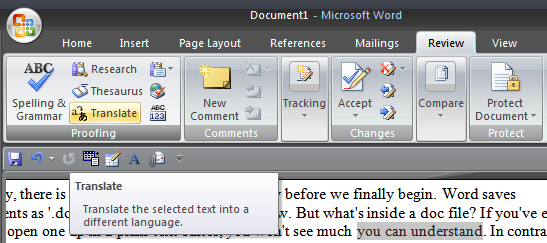 Quickly Translate Text to Another Language in Word 2007