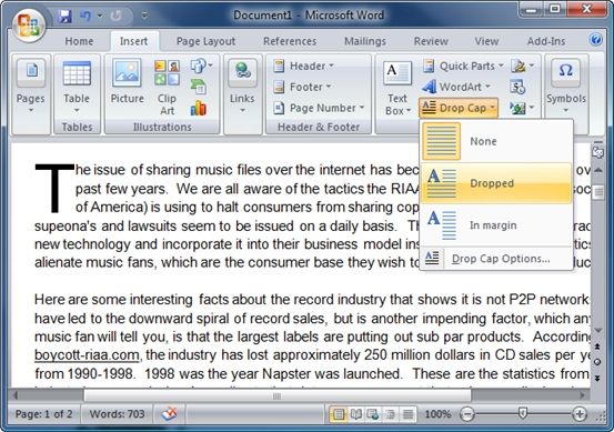 Add Emphasis to Paragraphs with Drop Caps in Word 2007