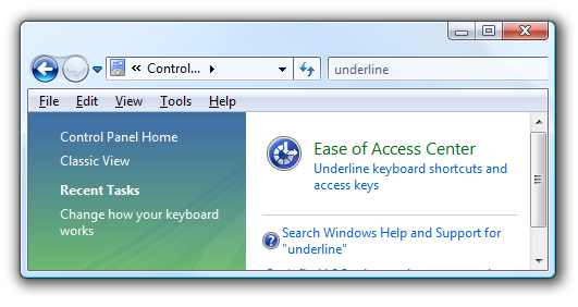 Show Keyboard Shortcut Access Keys in Windows Vista