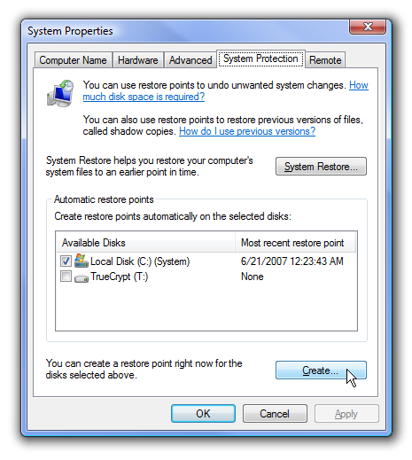 Create a Restore Point for Windows 7 or Vista's System Restore