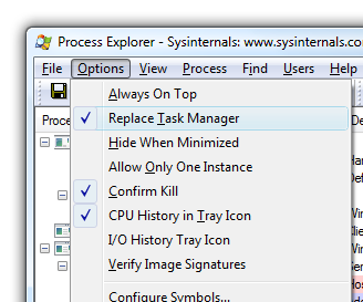 Replacing Task Manager with Process Explorer in Vista