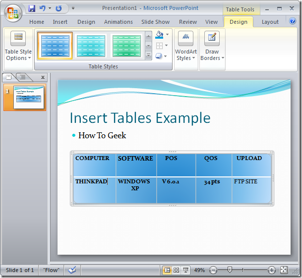 Insert Tables Into PowerPoint 2007