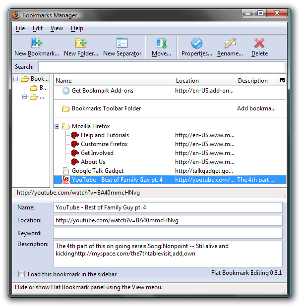 Edit Your Firefox Bookmarks Easier with Flat Bookmark Editor