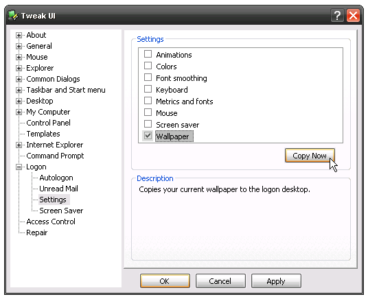 Make Windows XP Use a Custom Theme for the Classic Logon Screen