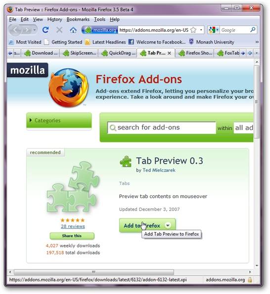 Preview Tabs in Firefox with Tab Preview 0.3