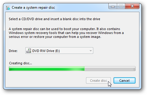 Create a System Repair Disc in Windows 7
