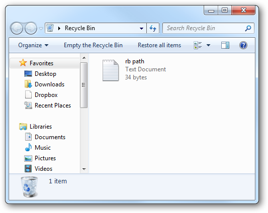 Add the Recycle Bin to the Taskbar in Windows 7