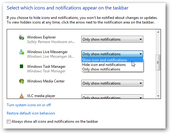 Move Live Messenger Icon to the System Tray in Windows 7