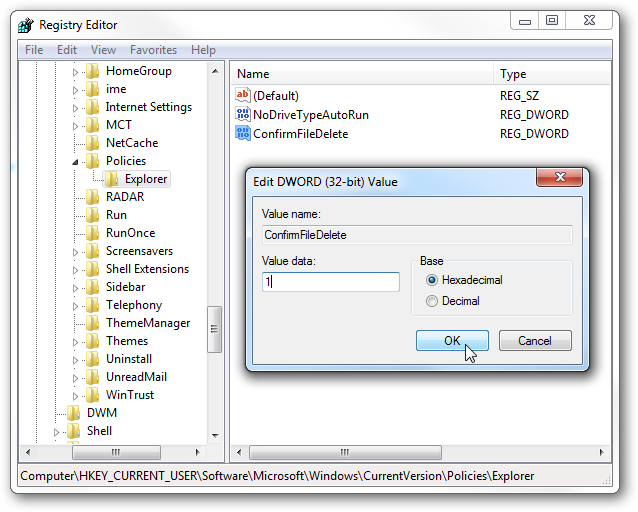 Manage the Delete Confirmation Dialog box in Windows 7