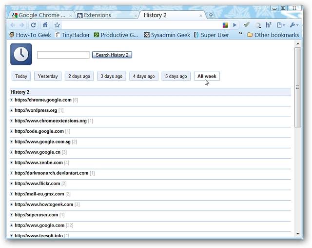 View Browser History Based on Host & Date in Chrome