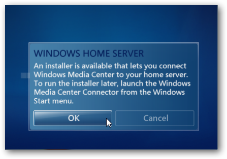 Setup Windows Media Center Connector to Windows Home Server
