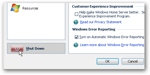 Shutdown or Restart Your Windows Home Server from the Console