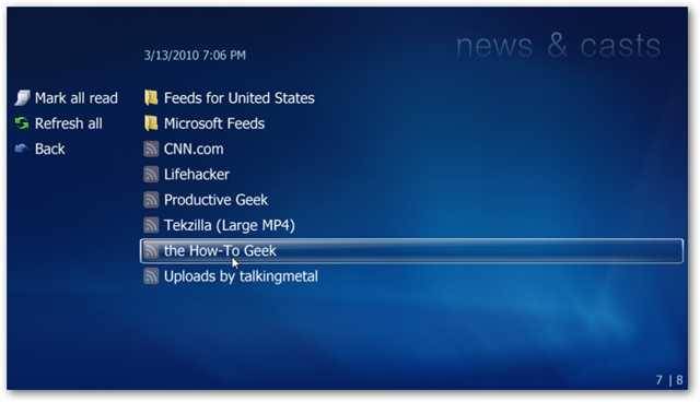 Access Your favorite RSS Feeds in Windows Media Center