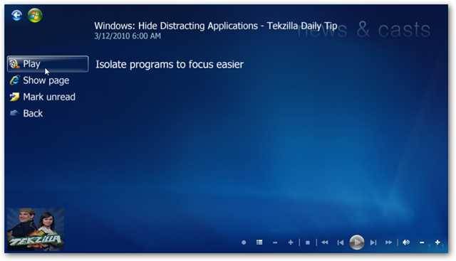 Access Your favorite RSS Feeds in Windows Media Center