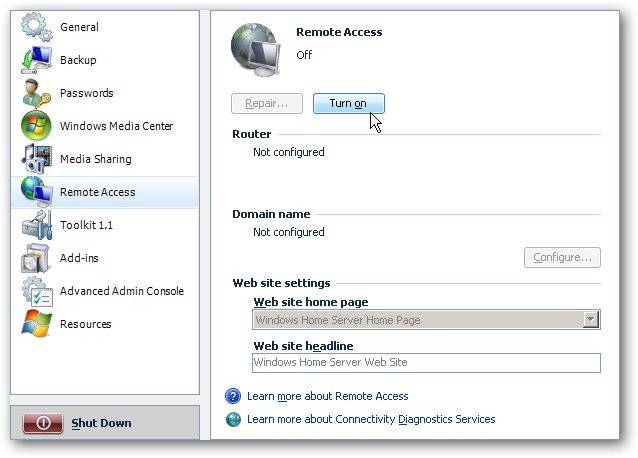 Setup Remote Access in Windows Home Server