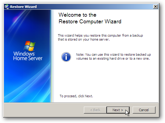 Server Restored Restore Your PC from Windows Home Server