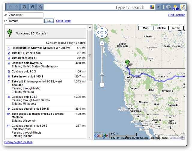 View Maps and Get Directions in Google Chrome
