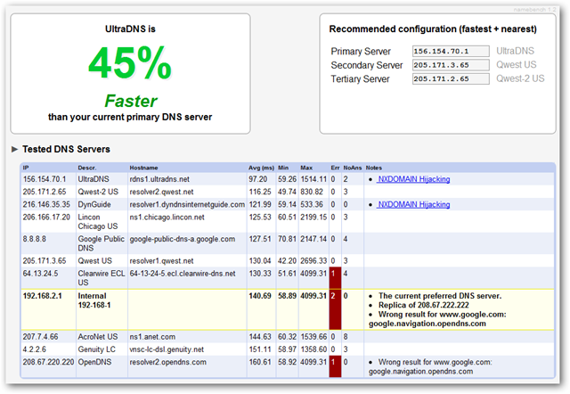Find a Faster DNS Server with Namebench