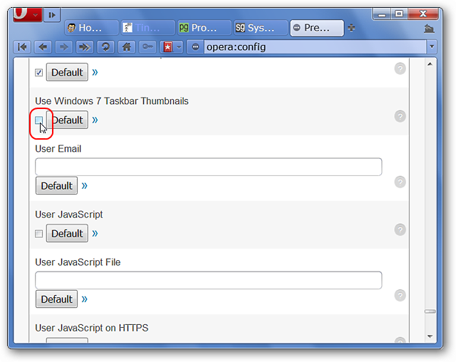 Disable Opera Thumbnail Previews on Windows 7 Taskbar