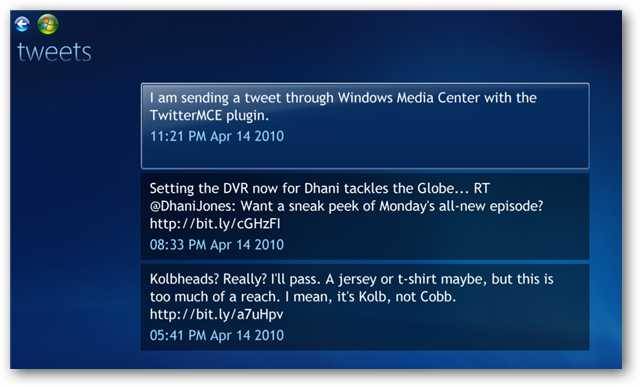Use Twitter in Windows Media Center with TwitterMCE