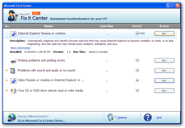 Fix Windows Computer Problems with Microsoft Fix it Center