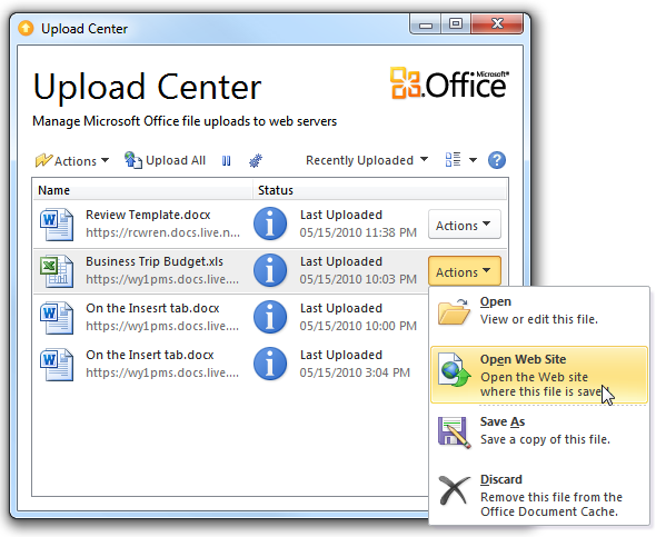 Manage Sending 2010 Documents to the Web with Office Upload Center