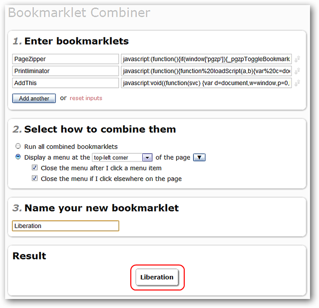 How To Organize and Combine Multiple Bookmarklets Together