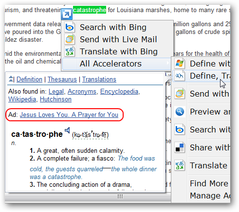 Quickly Lookup Word Definitions with TheFreeDictionary for IE 8