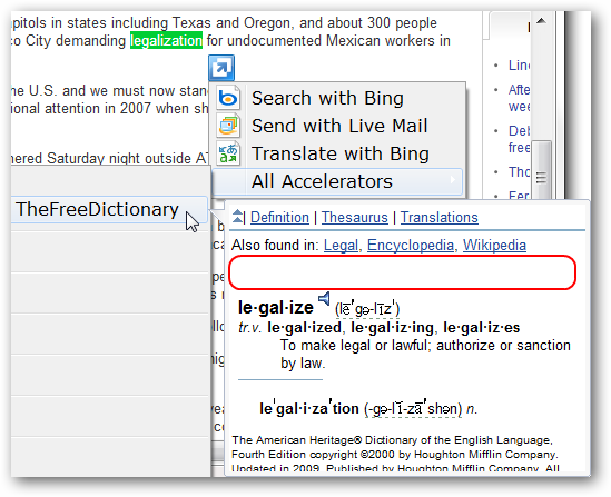See More Definitions Quickly Lookup Word Definitions with TheFreeDictionary for IE 8