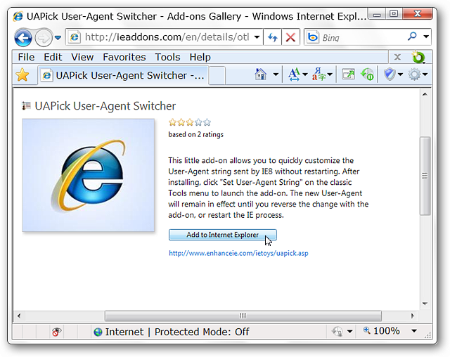Change the User Agent String in Internet Explorer 8