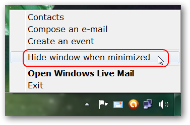 Minimize Windows Live Mail to the System Tray in Windows 7