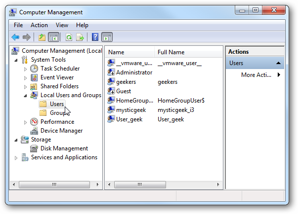 Using Local Users and Groups to Manage User Passwords in Windows 7