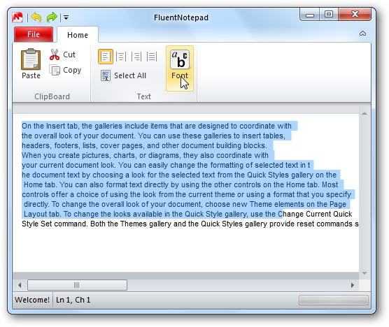 FluentNotepad Adds the Office Ribbon UI to Notepad