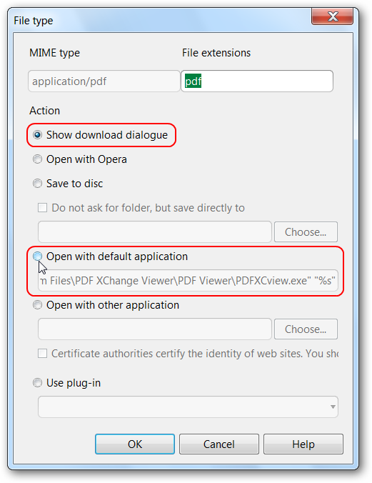 Change the Actions for File Types in Opera