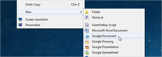 How to Add Google Documents to the Windows Explorer “New” Menu