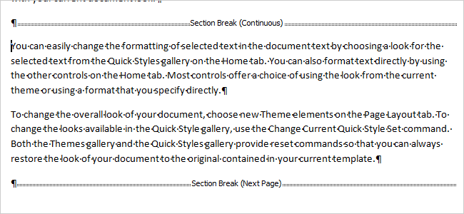 Change the Type for a Section Break in Word 2007 and 2010