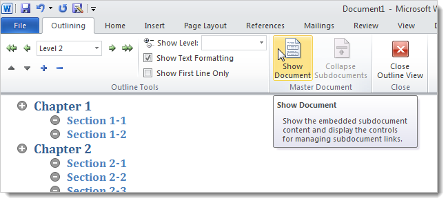 Create a Master Document in Word 2010 from Multiple Documents