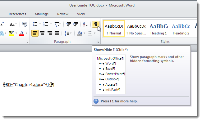 Create One Table of Contents from Multiple Word 2010 Documents