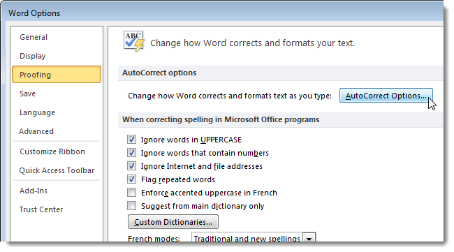 Autocorrect Options Button How to Speed Up Microsoft Word 2007 and 2010