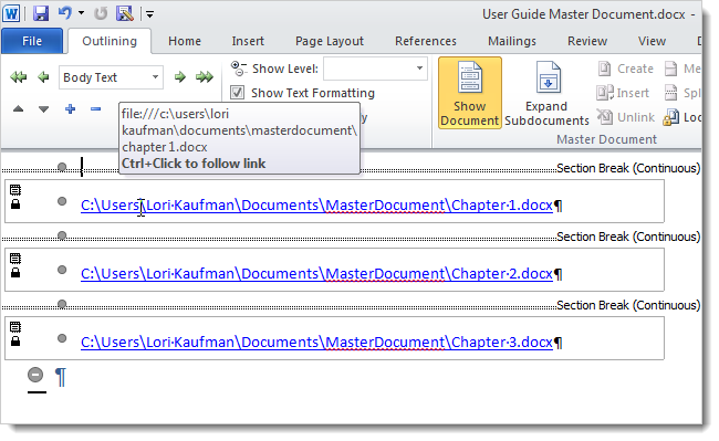 Create a Master Document in Word 2010 from Multiple Documents