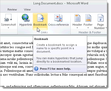 Bookmarks Word Example Navigate Long Documents in Word Using Bookmarks