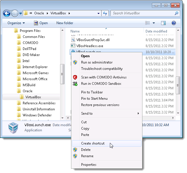 Access VirtualBox Virtual Machines from the Windows 7 Start Menu or Taskbar