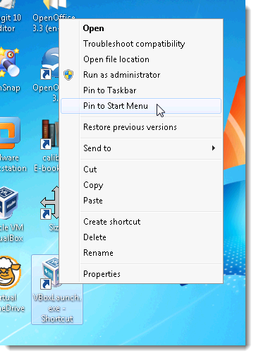 Access VirtualBox Virtual Machines from the Windows 7 Start Menu or Taskbar