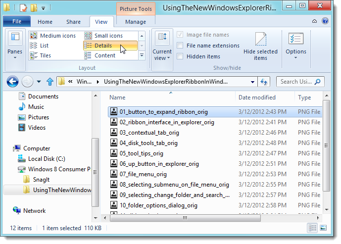 Layout And View Options Using the New Windows Explorer Ribbon in Windows 8