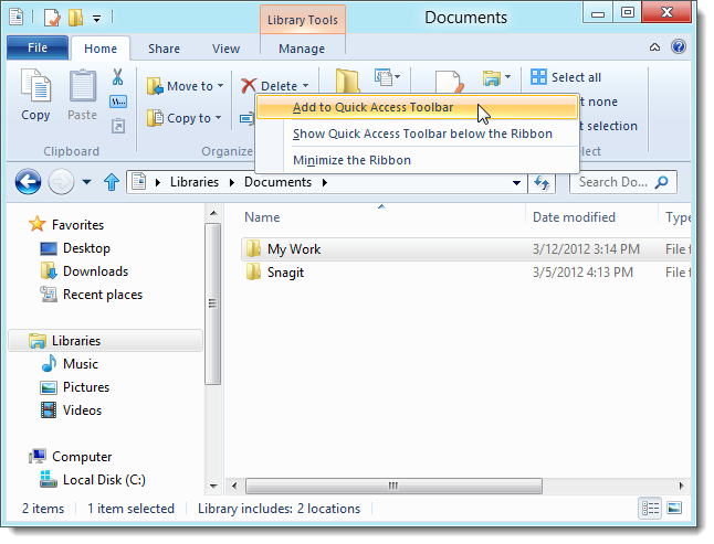 Using the New Windows Explorer Ribbon in Windows 8