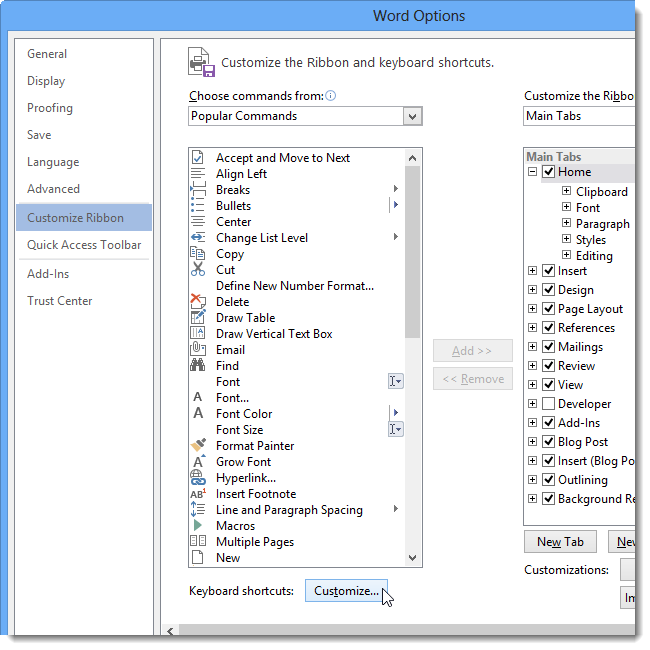 Command Button Word How to Add a Keyboard Shortcut to a Command in Word 2013
