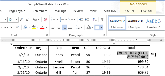 How to Total Rows and Columns in a Word 2013 Table